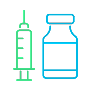 注射器とワクチン瓶のイラストで予防接種補助制度を示すアイコン