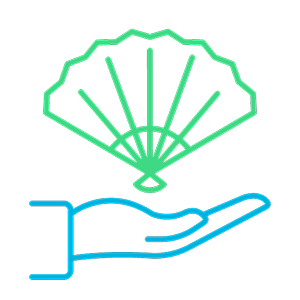 手のひらに乗る扇型のモチーフで年末年始休暇のリフレッシュを表現したアイコン