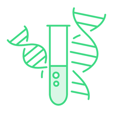 DNAや試験管を組み合わせた遺伝子検査・PCR・NGS技術を表すアイコン